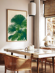 Illustrative green palm leaf botanical print on a light background, featuring fan-shaped leaves. - Image 3