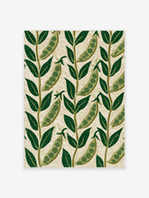 Green pea pod botanical pattern with leaves and stems on cream background art print