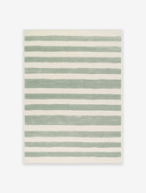 Green and white horizontal striped abstract wall art with hand-drawn texture on satin paper