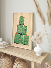 Green thread spool wall art illustration stacked on a light beige background with an illustrative, textured style. - Image 3
