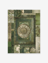 Green Vintage Wall Art featuring an ornate botanical pattern collage with a central medallion and distressed, antique textures.