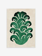 Abstract green botanical leaves wall art print on a light beige background, featuring hand-painted organic shapes.
