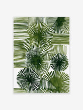 Abstract dark green lines forming radial and horizontal patterns on a white background, modern green wall art.