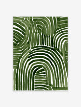 Green abstract watercolor art print with organic, curved line patterns on a white background, suitable for modern wall decor.