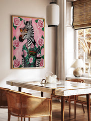 Gucci Zebra Art Poster of a cool zebra wearing sunglasses and a floral shirt surrounded by pink roses. - Image 2