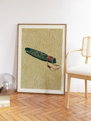 Stylized herbal bundle wall art print with teal-green bundle tied with red string on a textured olive-gold background. - Image 2