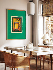 Hot Tea Stamp Wall Art featuring an illustrated mug with Arabic calligraphy on a yellow background with green border. - Image 3