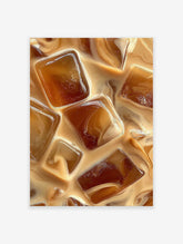 Close-up of iced coffee with milk swirling, creating an abstract pattern. Perfect Iced Coffee Wall Art.