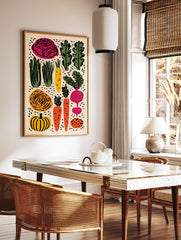 Illustrative vegetable poster featuring a vibrant collection of carrots, cabbage, beets, and pumpkin in a modern art style. - Image 2