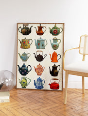 Vintage Teapot Poster, Teapot Varieties Print