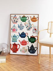 Vintage Teapot Poster, Teapot Varieties Print