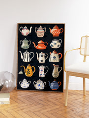 Vintage Teapot Poster, Teapot Varieties Print