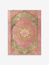 Ornate Indian wall art print with pink and green botanical floral medallion design and gold accents on a white background