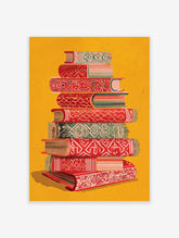 Islamic books wall art with ornate red and green patterns on a vibrant yellow background