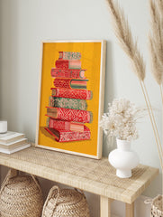 Islamic books wall art with ornate red and green patterns on a vibrant yellow background - Image 3