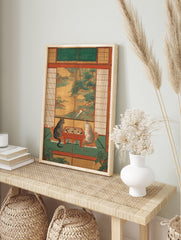 Japanese cat poster showing two cats playing a board game in a traditional room with painted landscape screens. - Image 4