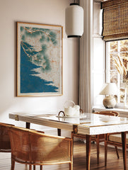 Japanese pine tree poster with snow-covered branches and blue wave patterns, inspired by traditional woodblock art. - Image 2