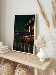 A Japanese Rainy Street poster showing traditional buildings with glowing lanterns and windows reflecting on wet streets at night. - Image 4