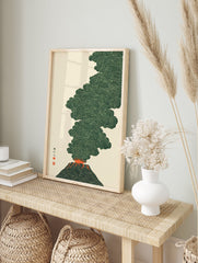 Japanese volcano eruption poster with deep green smoke and bright orange lava, featuring black Japanese characters on a cream background. - Image 4