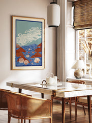 Japanese ocean wall art print with blue waves, red rocks, seashells, and starfish in Ukiyo-e style illustration. - Image 2