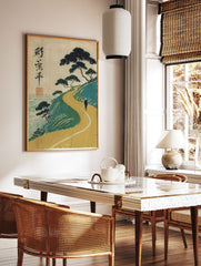 Japanese Ukiyo-e landscape wall art print showing a lone figure walking a winding coastal path with pine trees and ocean. - Image 2