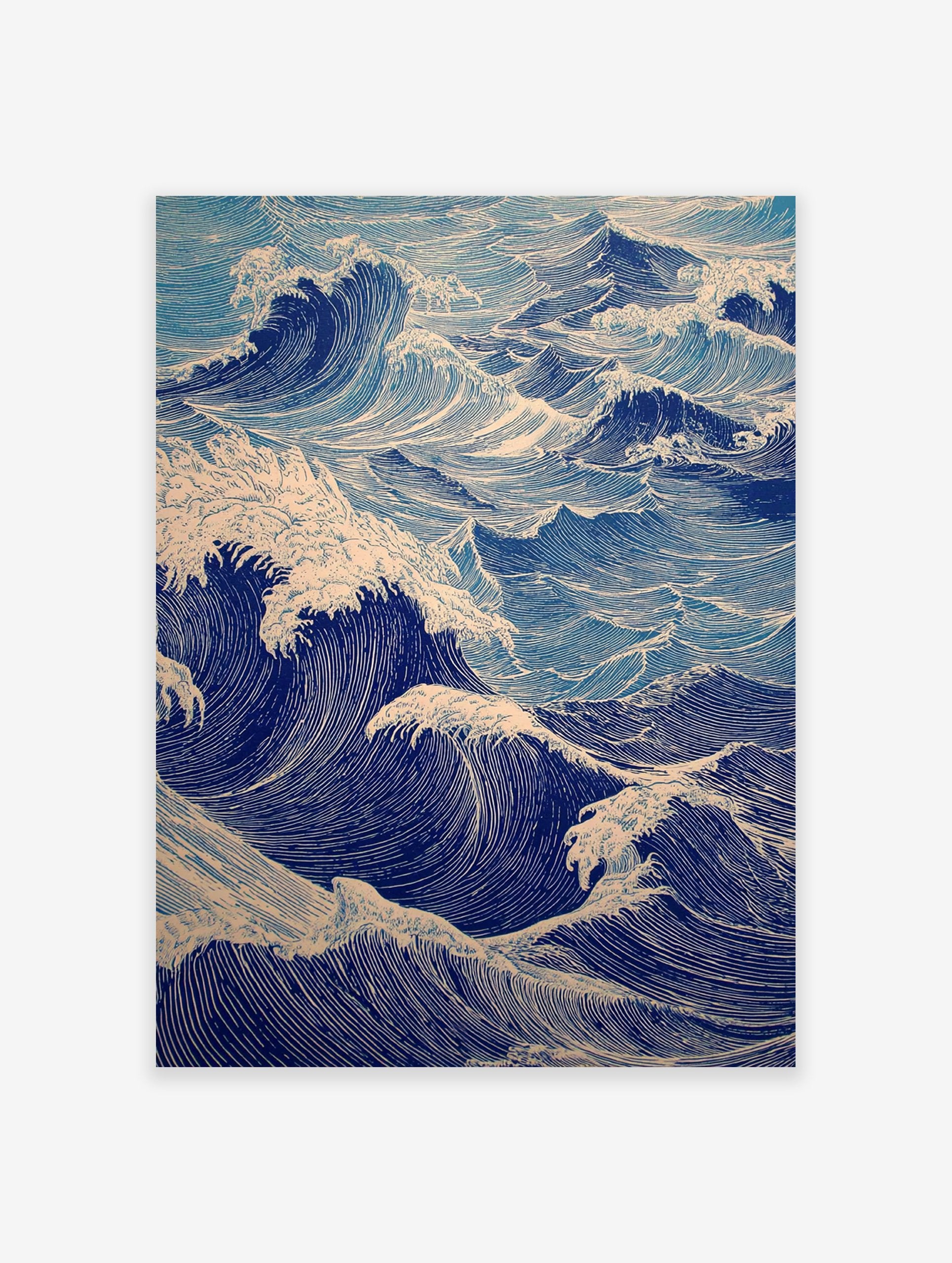 Japanese Wave Art Print | Blue Ocean Waves | Ukiyo-e Coastal Decor