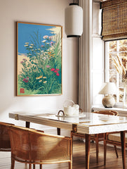 Japanese wildflower art print with green grass, various colored flowers (pink, white, yellow, red), and a blue sky. - Image 2