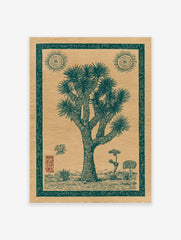 Joshua Tree poster featuring a vintage-style illustration of a desert landscape with suns and other plants.