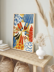 Colourful illustration of people standing in a circle, focusing on legs and various shoe, in an alternate framed mockup