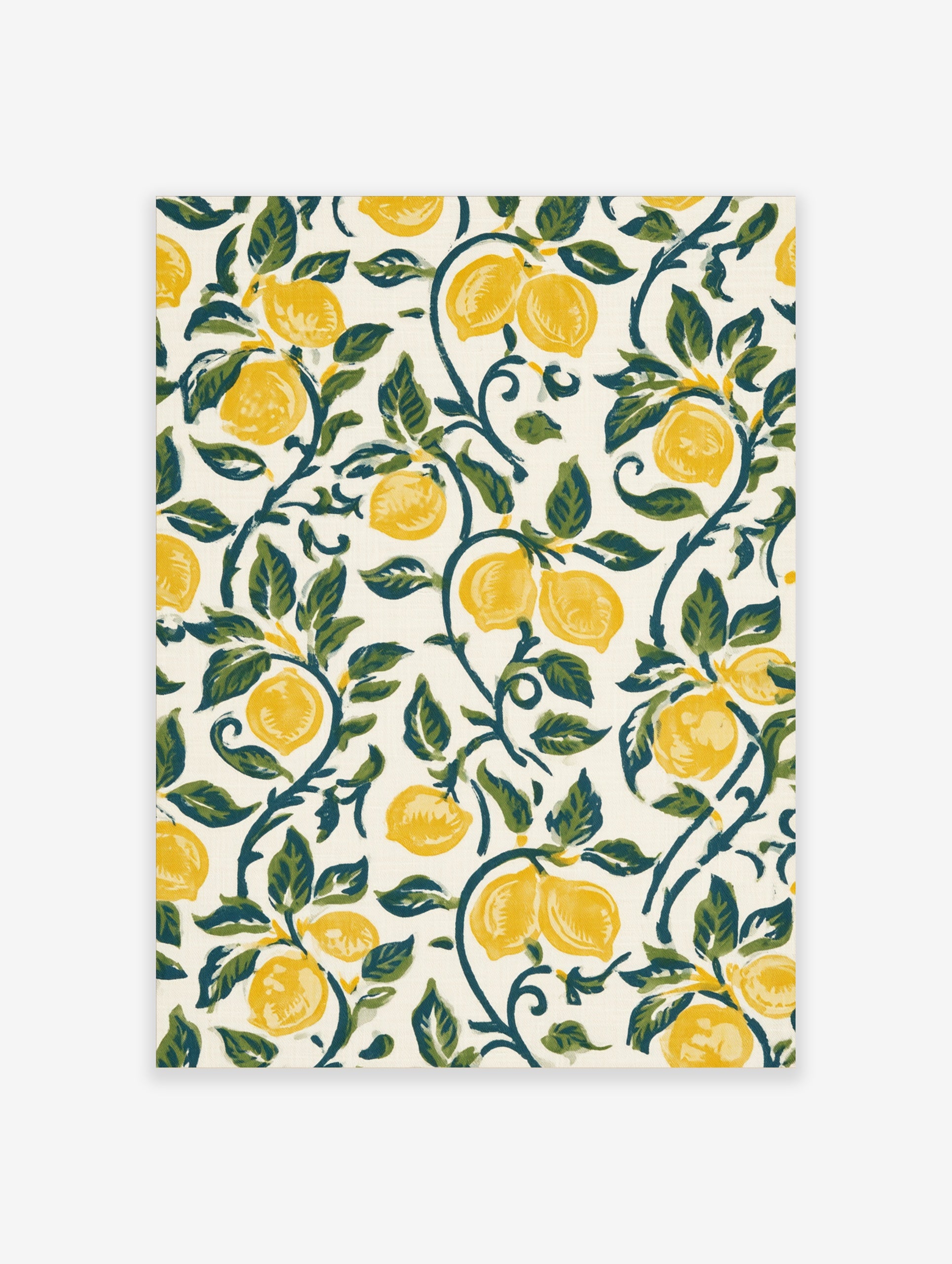 Lemon botanical art print featuring yellow fruit and green vines on an off-white background