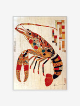 Colorful Japanese-style lobster art print with intricate patterns on a light background.