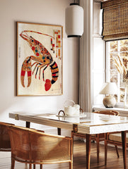 Colorful Japanese-style lobster art print with intricate patterns on a light background. - Image 3