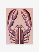 Lobster claw poster with two raised red and blue crustacean claws on a beige background