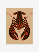 Orange and black lobster poster with symmetrical crustacean design on beige background