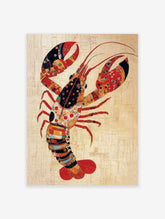 Decorative red and black lobster wall art print with intricate patterns on a light background, showcasing marine life.