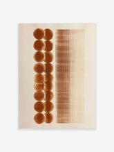 Minimalist abstract wall art with stacked brown circles and vertical lines on a white background