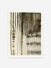 Minimalist abstract wall art with vertical lines and dotted segments in sepia tones on a cream background