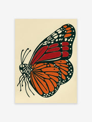 Illustrated Monarch butterfly wall art print featuring orange and red wings with black and white details on a cream background.