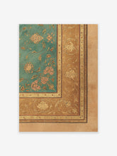 Ornate Mughal Art Print with teal floral pattern and intricate gold border, featuring stylized flowers and vines.
