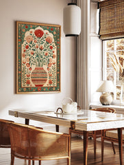 Mughal floral vase botanical poster with red and green flowers in an ornate patterned vase and decorative border - Image 2