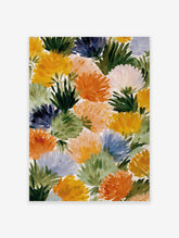 Multi-color abstract flower wall art painting with expressive brushstrokes, featuring yellow, orange, blue, and green blooms.