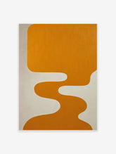 Orange abstract organic shape with fluid, wavy lines against a light grey background in a minimalist style