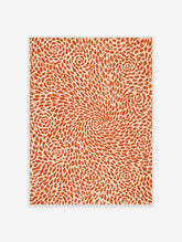 Abstract pattern of swirling orange organic shapes on a white background, printed wall art