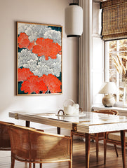 Orange and white floral pattern poster in Japanese woodblock style with dark teal background - Image 2