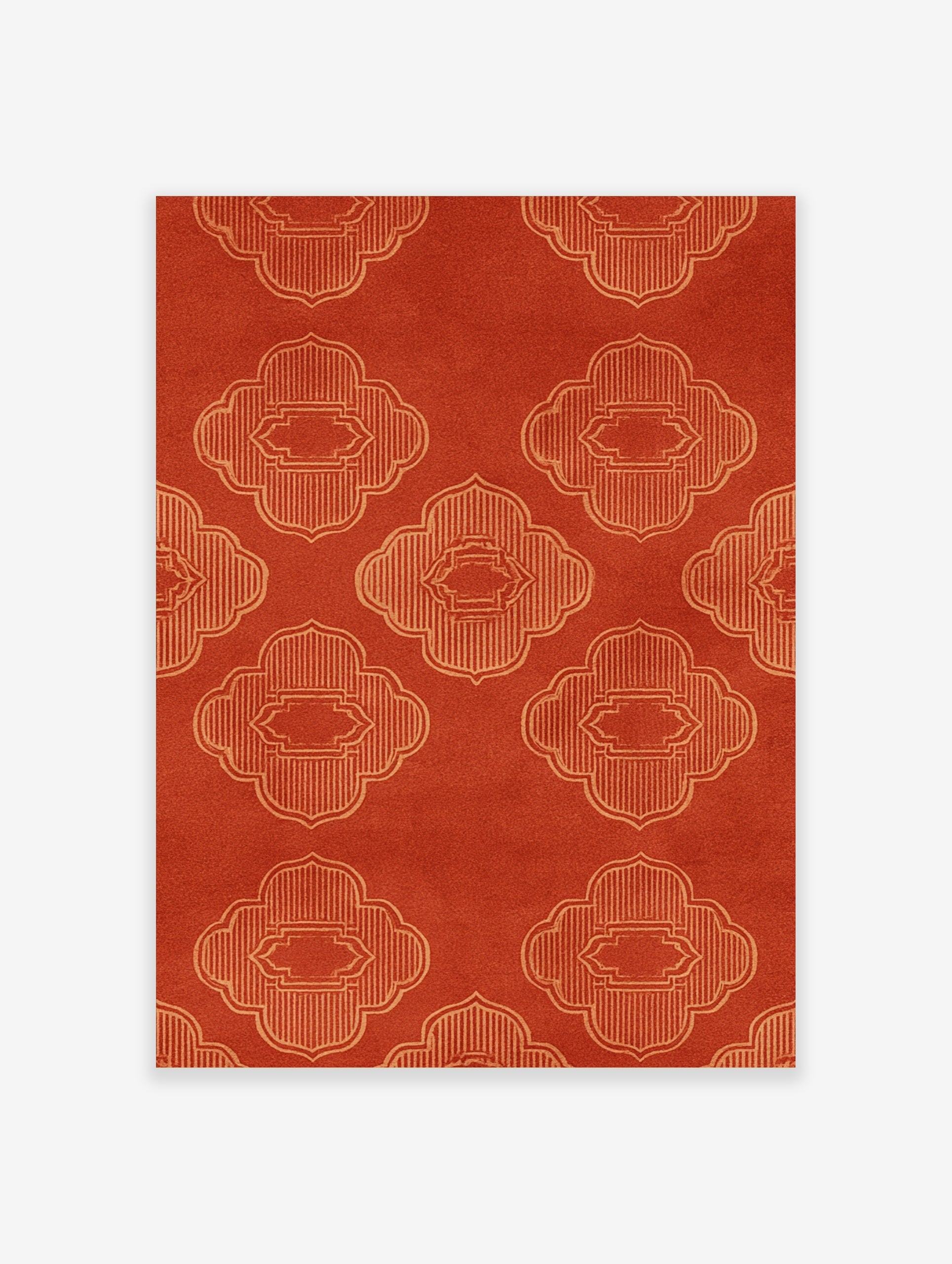 Orange quatrefoil pattern wall art with repeating geometric lattice motifs on a textured background