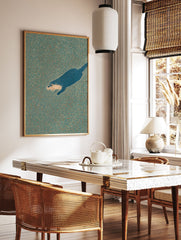 Illustrated otter wall art showing a blue otter swimming in textured teal and orange water. - Image 2