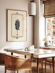 Palm leaf poster with black illustration, red dotted border, and Indian-inspired decorative elements on a cream background. - Image 2