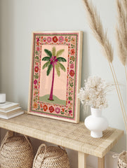 Illustrated palm tree poster with a large fuchsia flower at its crown, surrounded by a vibrant pink and green floral border. - Image 4