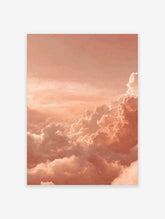 Peach and orange cumulus clouds filling the sky at sunset, a serene and dreamy photographic print