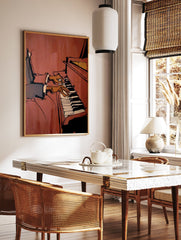 Dynamic piano player wall art illustration with bold lines and warm tones, depicting a musician's hands on the keys. - Image 3